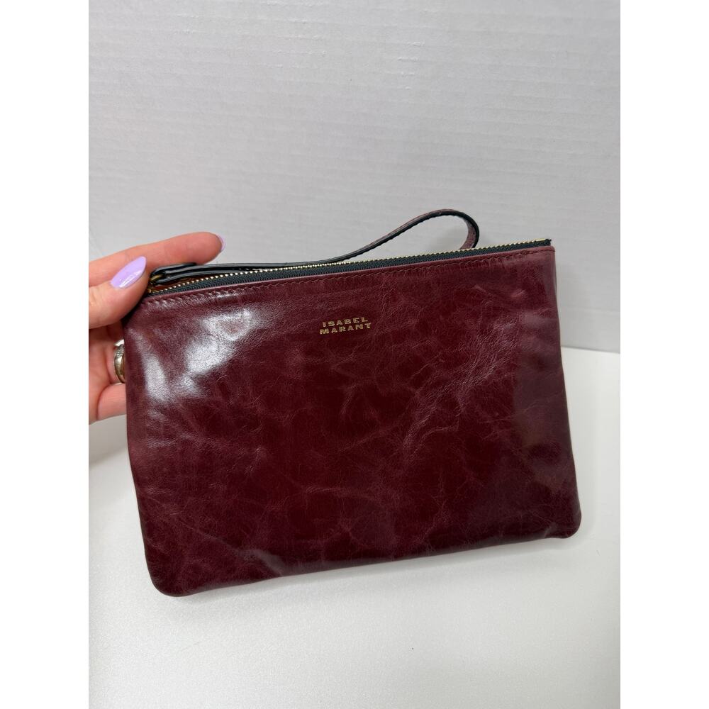 Isabel Marant Mino Pouch Wristlet Leather Zip Burgundy Clutch Small Evening Bag - Picture 3 of 5